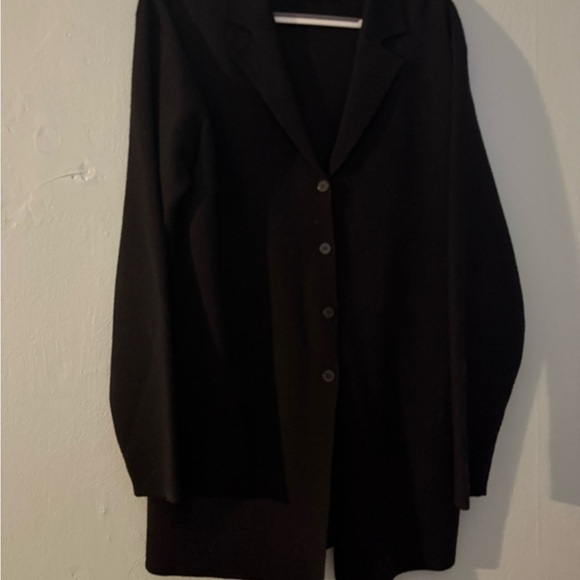 Eileen Fisher black wool button up cardigan - Picture 4 of 8